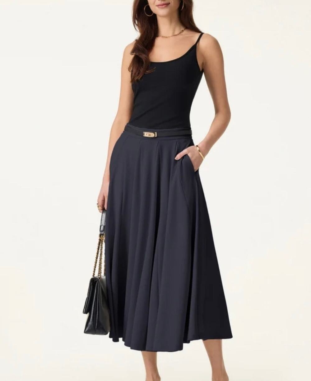 OGL Brand New Women Size M Pleated Long Flowy Maxi Skirt Navy Blue